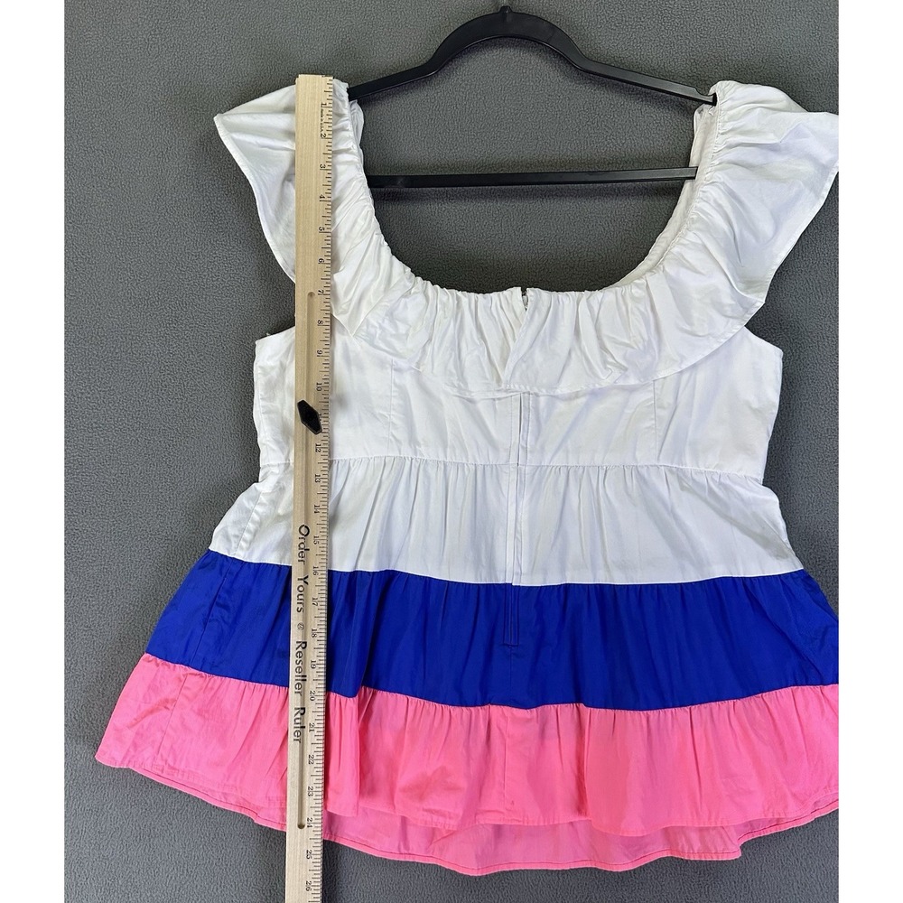 Lilly Pulitzer Top Size 10 White Pink Emie Ruffle Resort Beach Coconut Babydoll - Picture 8 of 11